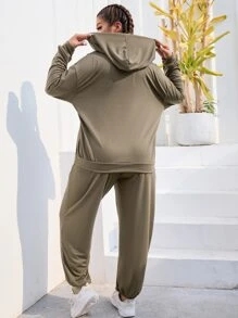 Plus Drop Shoulder Sports Hoodie & Joggers - Mocha Brown - View 2