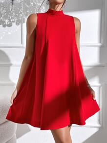 SHEIN Privé Tie Back Sleeveless Tank Dress - Red - View 2