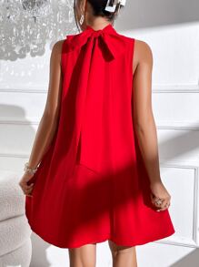 SHEIN Privé Tie Back Sleeveless Tank Dress - Red - View 4