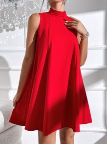 SHEIN Privé Tie Back Sleeveless Tank Dress - Red - View 5