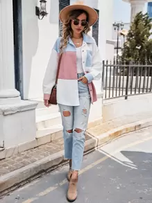 SHEIN LUNE Cut And Sewn Drop Shoulder Jacket Western Style Women's In Fall/Winter