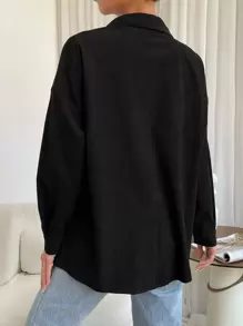 SHEIN EZwear 秋冬落肩翻盖口袋灯芯绒大衣