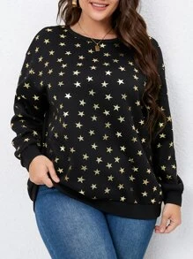 SHEIN LUNE Sudadera con estampado de estrella de hombros caídos - Negro - Ver 1