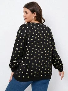 SHEIN LUNE Sudadera con estampado de estrella de hombros caídos - Negro - Ver 2