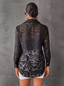 Aveloria Modichic Button Front Sheer Shirt Without Bra Workwear Elegant Business Casual Women Button Up Shirt Women ,Long Sleeve Tops Fall Cloth For Women - Black - View 2