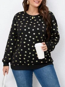 SHEIN LUNE Sudadera con estampado de estrella de hombros caídos - Negro - Ver 4