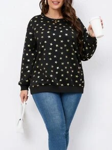 SHEIN LUNE Sudadera con estampado de estrella de hombros caídos - Negro - Ver 5