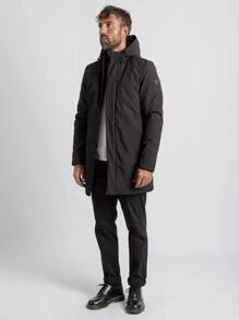Men Zip Up Hooded Coat - Black - View 1