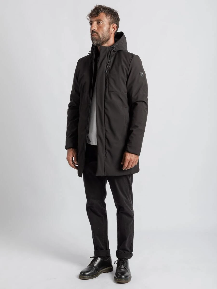 Men Zip Up Hooded Coat - Black - View 1