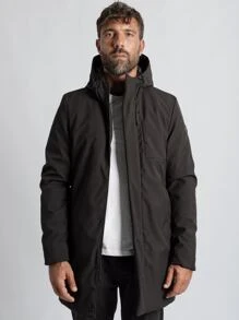 Men Zip Up Hooded Coat - Black - View 3