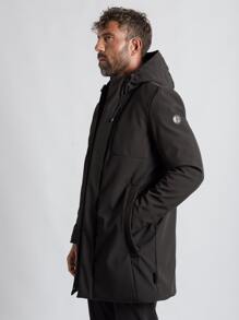 Men Zip Up Hooded Coat - Black - View 4