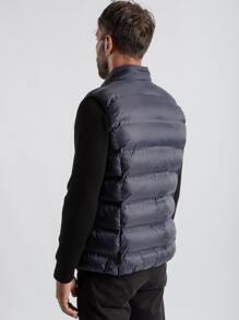 Men Solid Zip Up Padded Gilet - Navy Blue - View 2
