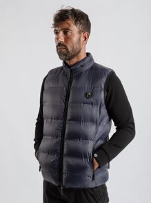 Men Solid Zip Up Padded Gilet - Navy Blue - View 3