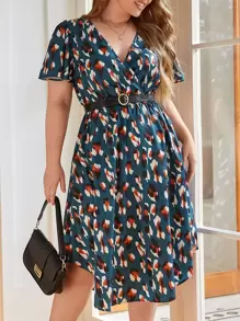 SHEIN Clasi Vestido con estampado de cuello cruzado sin cinturón - Multicolor - Ver 1