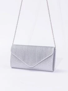 水鑽裝飾翻蓋晚會包,完美新娘錢包適合婚禮,舞會和派對活動 - 銀色 - 查看 1