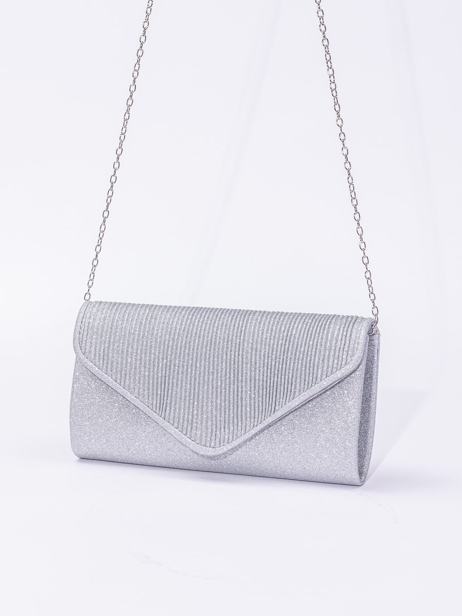 水鑽裝飾翻蓋晚會包,完美新娘錢包適合婚禮,舞會和派對活動 - 銀色 - 查看 1