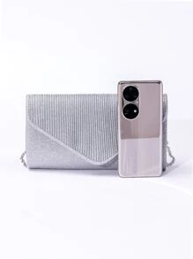 水鑽裝飾翻蓋晚會包,完美新娘錢包適合婚禮,舞會和派對活動 - 銀色 - 查看 7