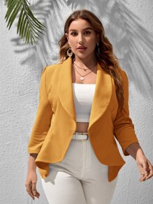 SHEIN Privé Áo vest Plus size Bất đối xứng màu trơn Thanh lịch - Màu Mù tạt vàng - Xem 3