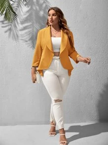 SHEIN Privé Áo vest Plus size Bất đối xứng màu trơn Thanh lịch - Màu Mù tạt vàng - Xem 4