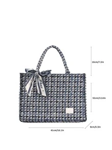 Gran capacidad, ligero, portátil, informal, a la moda, con decoración de bufanda Twilly, bolso con asa superior de tweed para niñas, mujeres, estudiantes universitarios, novatos y trabajadores administrativos para otoño e invierno, invierno cálido, para otoño, esencial para el invierno, para el trabajo, la oficina, los desplazamientos , Bolso de mano de tweed de moda universitaria, bolso de hombro de gran capacidad, bolso de viaje para mujer