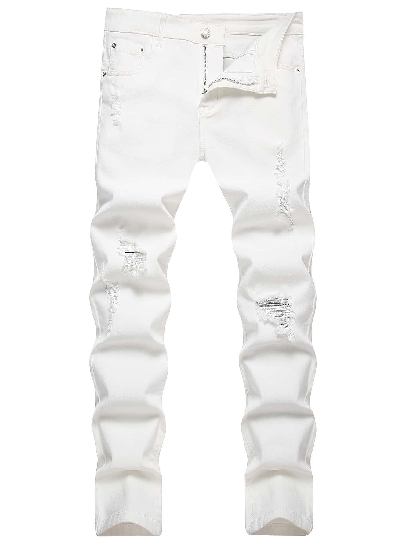 Manfinity Hombres Jeans ajustados desgarro crudo - Blanco - Ver 1