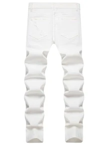Manfinity Hombres Jeans ajustados desgarro crudo - Blanco - Ver 2