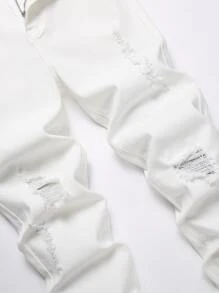 Manfinity Hombres Jeans ajustados desgarro crudo - Blanco - Ver 3