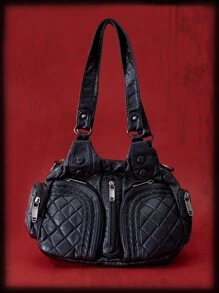 ROMWE Grunge Punk 鉚釘裝飾托特包 - 黑色 - 查看 1