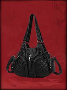 ROMWE Grunge Punk 鉚釘裝飾托特包 - 黑色 - 查看 2