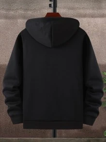 Manfinity Men Dragon And Letter Graphic Drawstring Thermal Hoodie Without Tee - Black - View 2