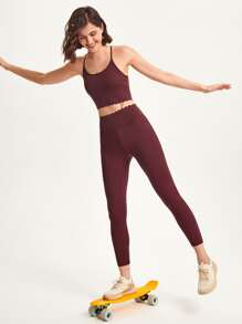 GLOWMODE 24" Scalloped Curved Seam Leggings - Burgundy - View 6