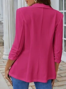 SHEIN Clasi Shawl Collar Single Button Ruched Cuff Blazer - Hot Pink - View 2