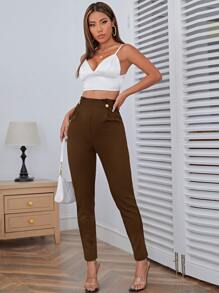 Firerie 高腰纽扣细节裤 - 咖啡棕 - 查看 4