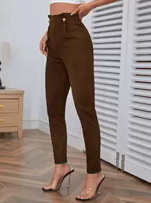 Firerie 高腰纽扣细节裤 - 咖啡棕 - 查看 5