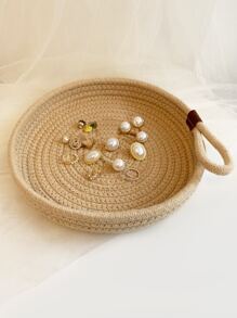 1pc Round Woven Jewelry Tray - Khaki - View 1