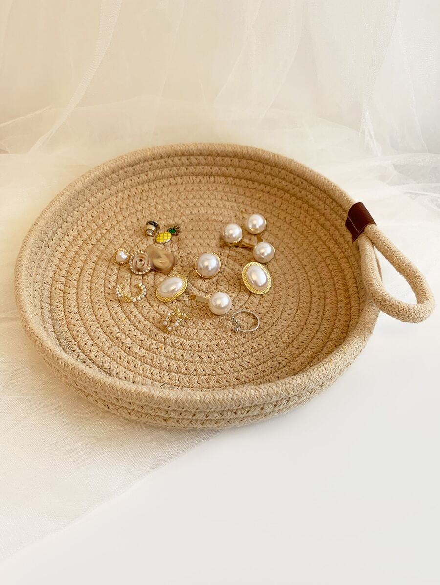 1pc Round Woven Jewelry Tray - Khaki - View 1