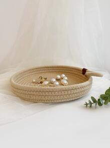 1pc Round Woven Jewelry Tray - Khaki - View 2