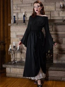 Scarlet Darkness 蕾絲邊雙色半身裙 - 黑色 - 查看 3