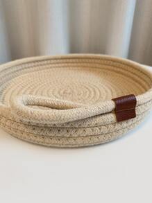 1pc Round Woven Jewelry Tray - Khaki - View 5