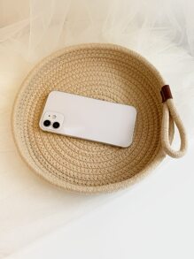 1pc Round Woven Jewelry Tray - Khaki - View 4