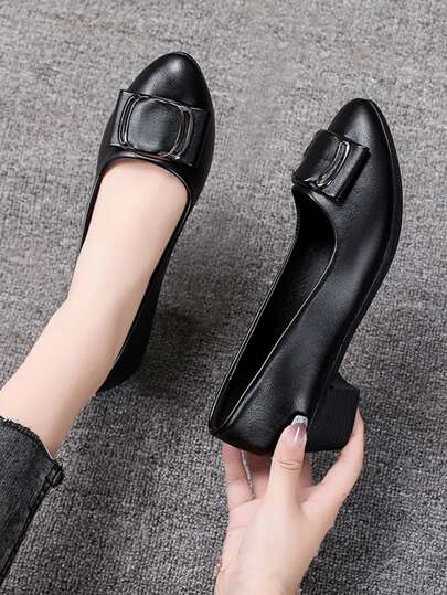 Fall/Winter Women's Chunky Heel Mid-Heel Decor Buckle Black Casual Soft Comfortable Non-Fatiguing Office Work Interview Formal Dress Oxfords,Elegant