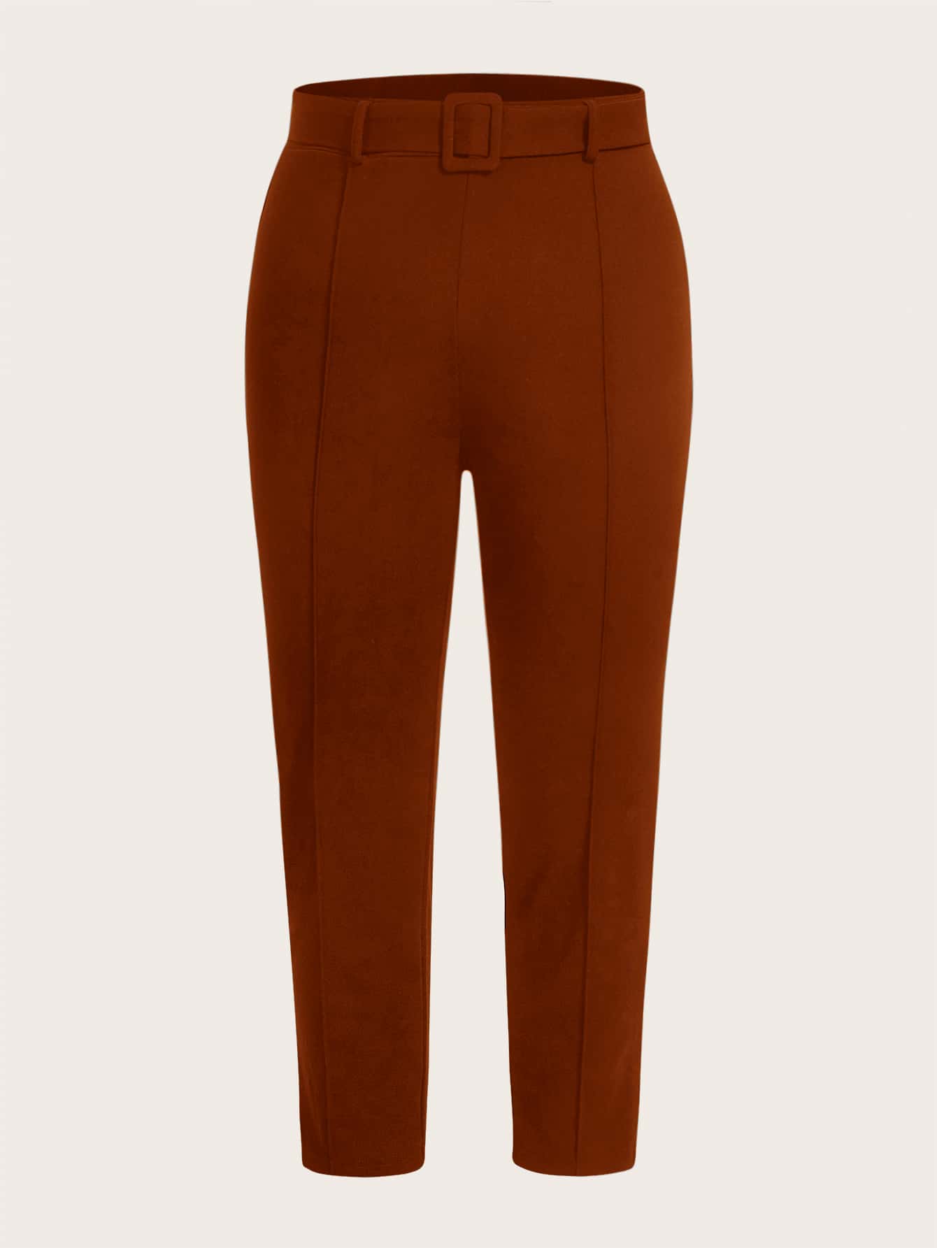 SHEIN MOD Pantalones unicolor con cinturón - Óxido marrón - Ver 1