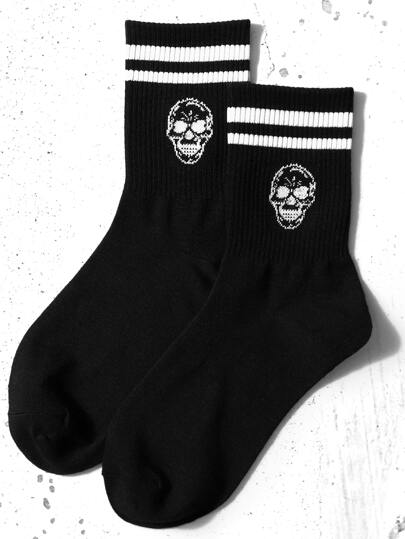 1 par Skull Logo Casual Crew-strumpor, mjuk och bekväm design lämplig för män, kvinnor, par, studenter och vardagskläder, höststrumpor