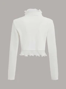 SHEIN Clasi Solid Ruffle Trim Open Front Jacket - White - View 2