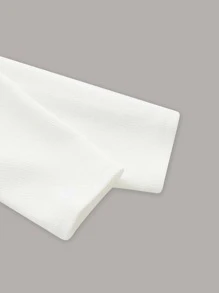 SHEIN Clasi Solid Ruffle Trim Open Front Jacket - White - View 3