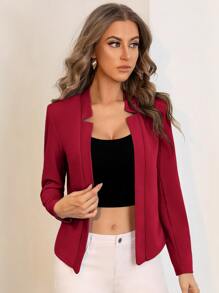 BizChic Women's Lightweight Open Front Blazer Jacket, Basic Top For Urban Commute, Minimalist & Fashionable Business Casual Outerwear For Office Wear In Fall/Winter - Burgundy - View 6