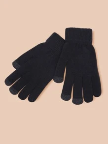 1雙加厚保暖觸控黑色手套 - 黑色 - 查看 2