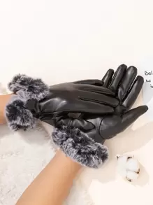 1對女士加厚黑色皮手套,適用於日常使用 - 黑色 - 查看 1