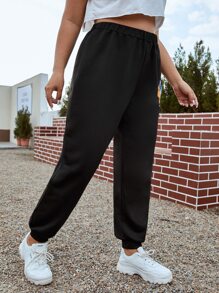 SHEIN EZwear Plus Bear & Letter Graphic Joggers - Black - View 5
