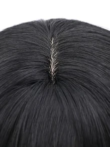 Natural Medium Straight Synthetic Wig With Bangs - Black - View 6